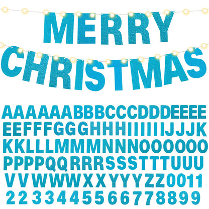 TaoBary 112 Pcs DIY Letter Kit Glitter Customizable Banner Letters Include 107 Letters and Numbers 3 Rope and 2 Needles for Birthday Halloween Christmas Wedding Valentine Party Decor(Baby Blue)