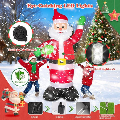 7 FT Christmas Inflatables Santa Claus Outdoor Decorations Blow Up Yard Santa Claus Holding a Plate with Built-in LEDs for Holiday Party Xmas Yard Garden Lawn Decor