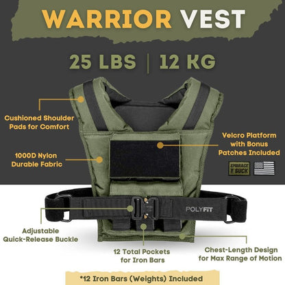 Adjustable Weighted Vest for Men and Women - Weight Vest with Iron Weights - GREEN - 12KG
