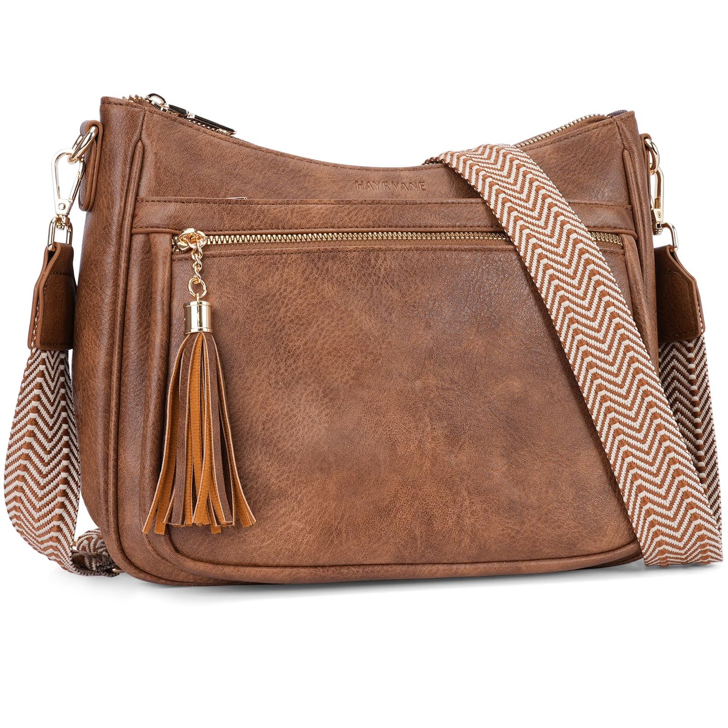 HAYRVANE Medium Crossbody Bags for Women, Vegan Leather Cross Body Purses Multi Pockets Shoulder Handbags with Tassel