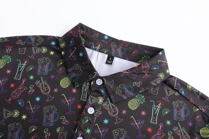 Mens Golf Polo Shirts Short Sleeve Performance Moisture Wicking Dry Fit Casual Print Funny Golf Polo Neon Shirts for Men