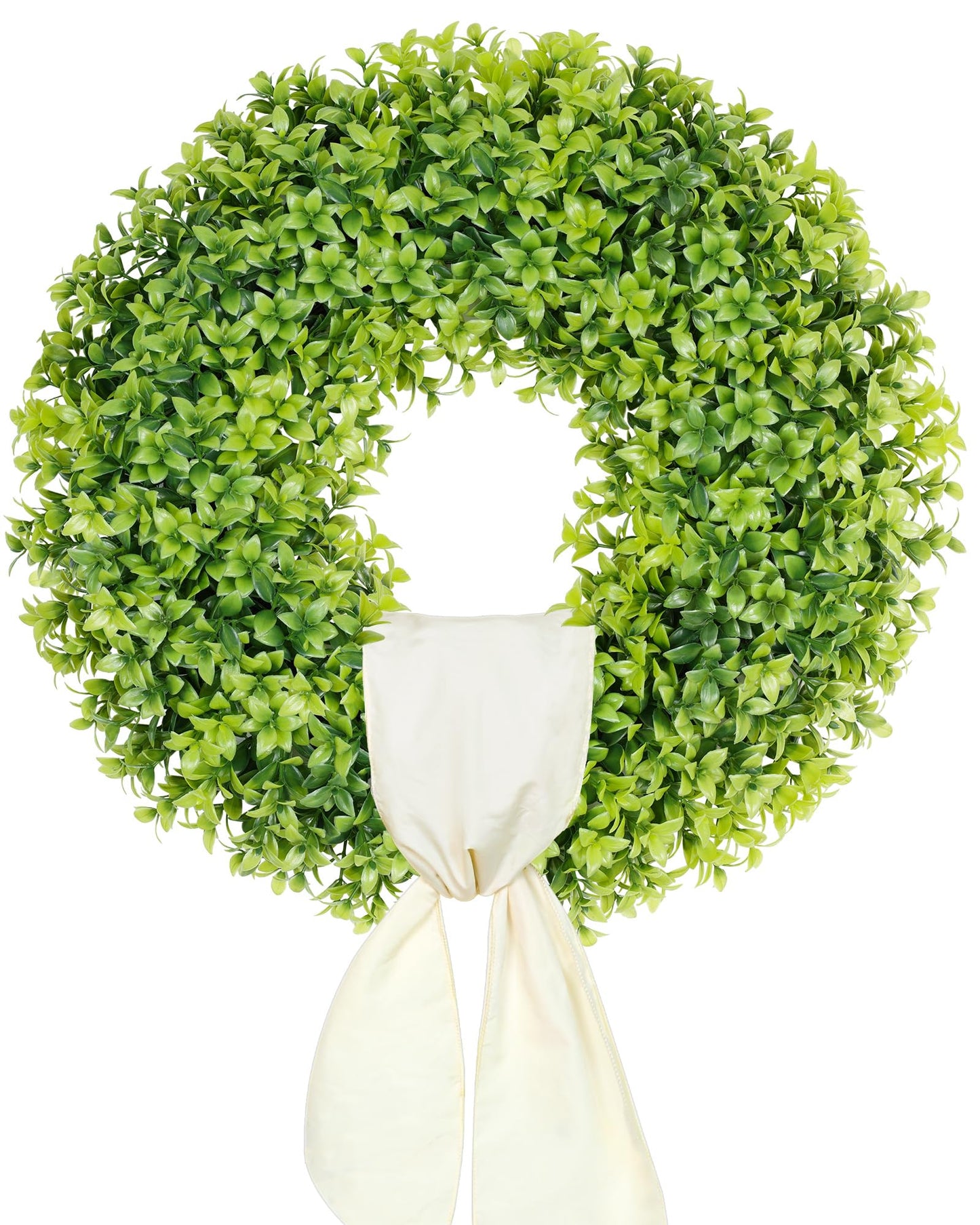 DDHS 23" Boxwood Wreaths Front Door, Artificial Spring Summer Wreath with Sash and Foldable, Green Year Round Indoor Outdoor for Farmhouse Fireplaces and Porches DIY St Patricks Day Decorations