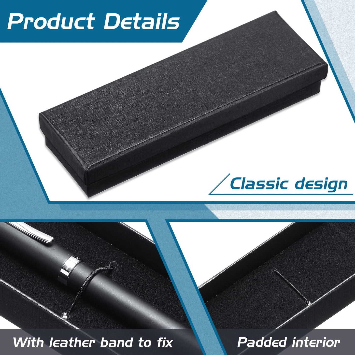 Yexiya 12 Pieces Empty Pen Gift Box with Cushion for Display Pencil Ballpoint Fountain Pen Jewelry Black Cardboard Collection Case for Wedding Business Birthday Souvenir Office Supplies