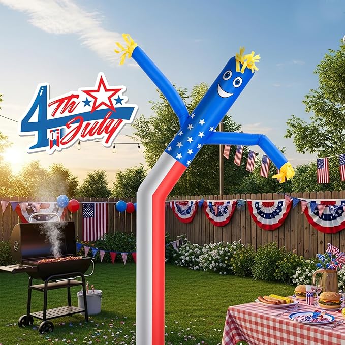 6ft Sky Air Puppet Dancer 9in Diameter Inflatable Waving Tube Man Attachment - Wacky Waving Dancing Tube Guy for Business Promotion Stand Out Advertising - American Flag Dancer ONLY - NO Blower