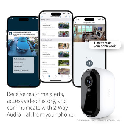 Arlo Essential Security Camera 2K | Outdoor - Indoor | 2nd Gen | Wireless with Spotlight, 2-Way Audio, Color Night Vision, Live Stream, Motion Activation, Real Time Notifications - White, 3 Cameras