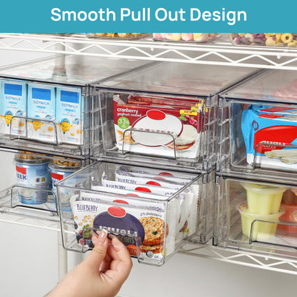 Vtopmart 4Pack Large Stackable Kitchen Pantry Storage Drawers, Clear Organizer Bins with Handles, Acrylic Drawer Organizers for Kitchen Pantry, Bathroom Undersink, Cabinet Organization and Storage