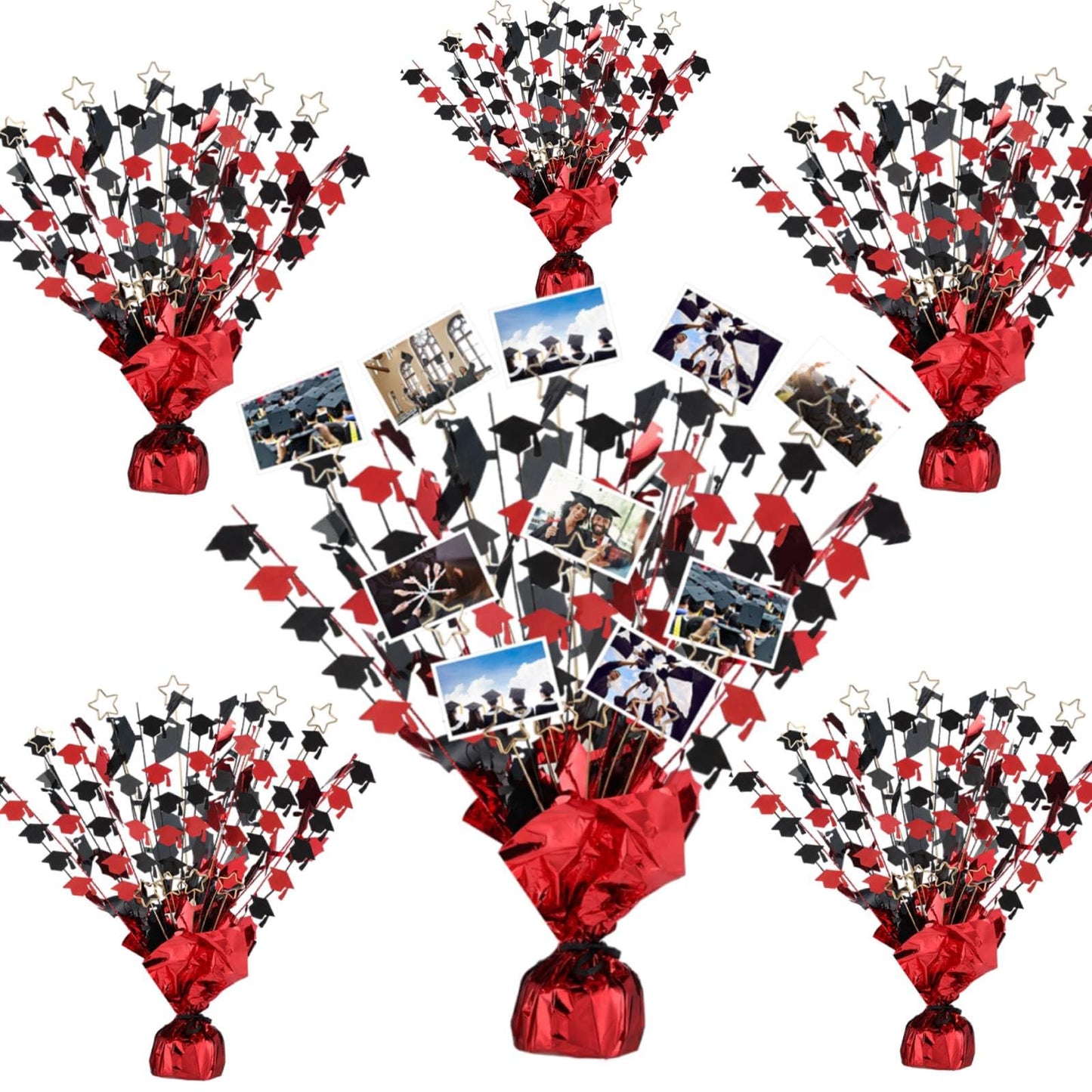 FunooFuno 6 Pcs Graduation Photo Display Decoration Graduation Table Centerpiece Class of 2026 Glitter Foil Party Table Decor with 48 Photo Toppers for Congratulate Grad Party Supplies(Black and Red)