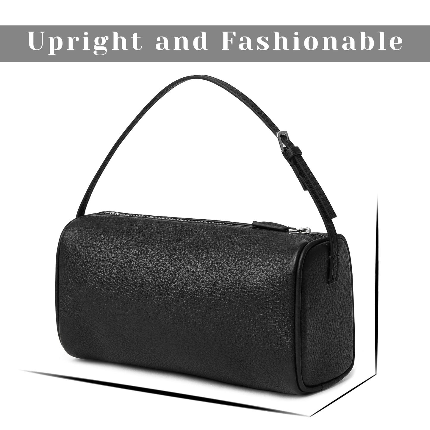 DAILANDO Small Leather Top Handle Tote Purse Designer Mini Barrel Boston Crossbody Bag Cylinder Shoulder Handbags for Women (Black)