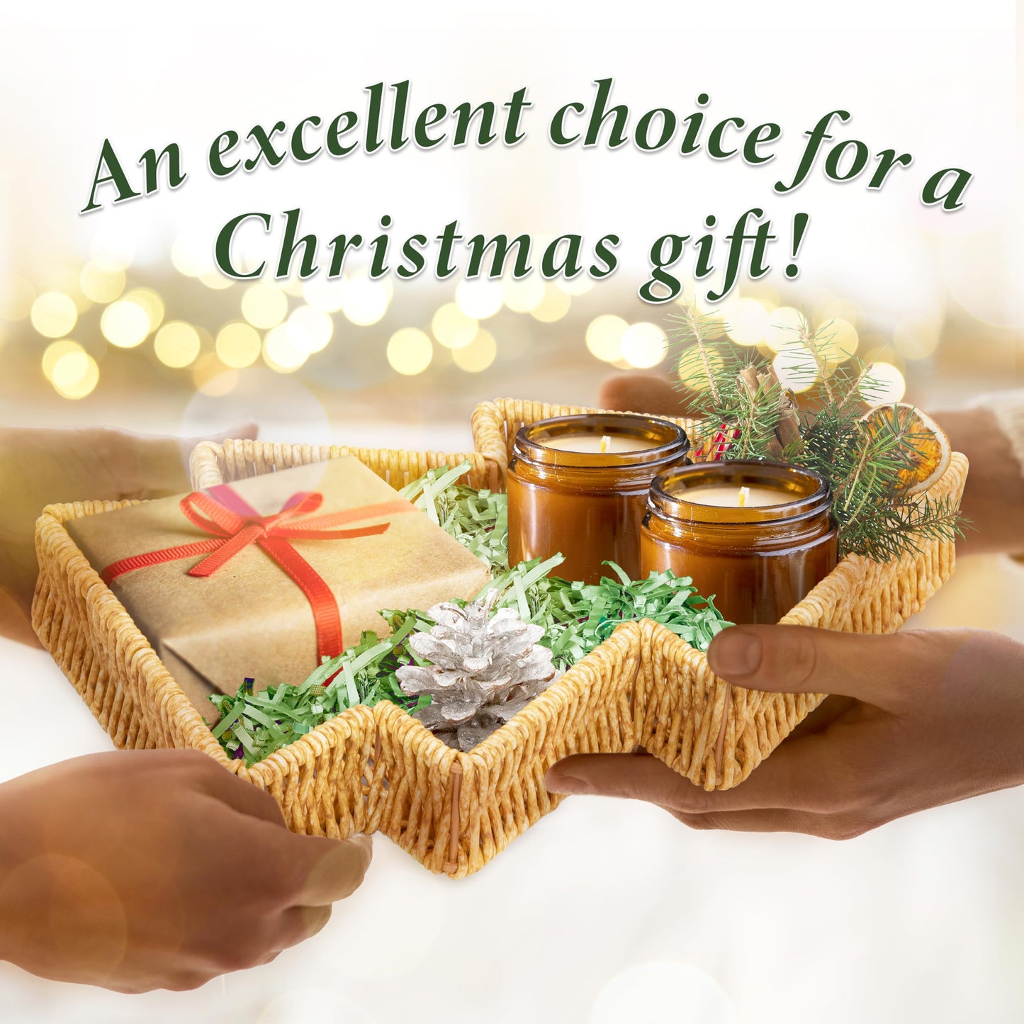 myHomeBody Christmas Tree Wicker Basket, Decorative Snack Tray, Appetizer Serving Tray and Platters, Set of 2