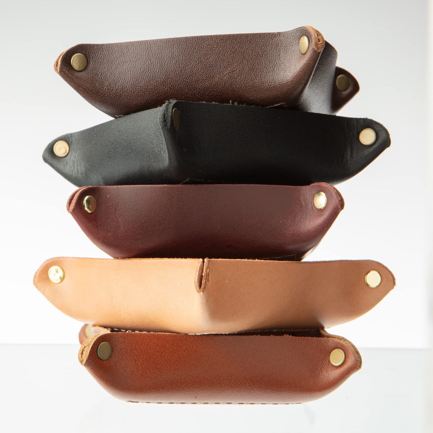 USA Handmade Premium Leather Valet Tray, Jewelry Organizer With Brass Rivets (Dark Walnut Brown, Mini)