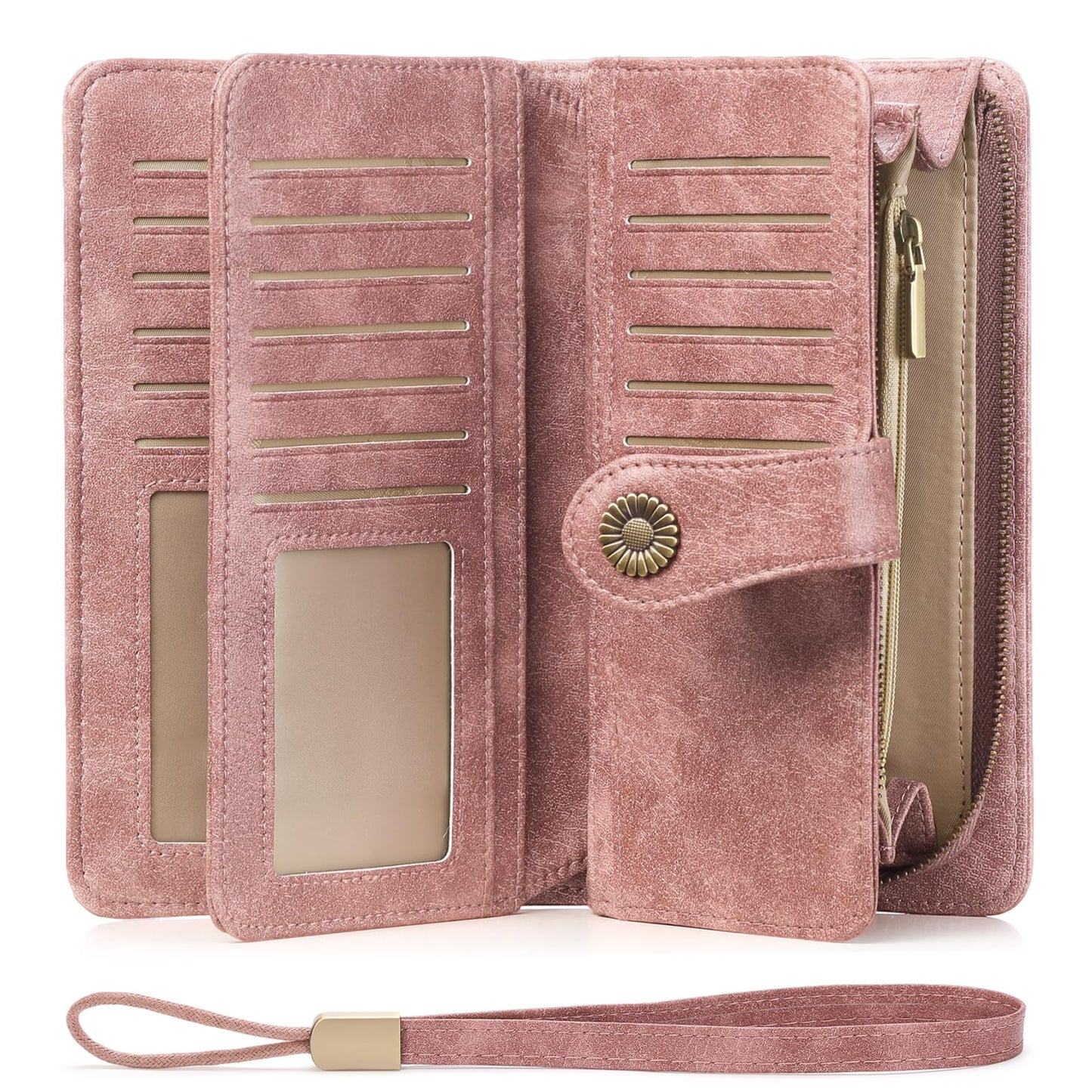FALAN MULE Women's Wallet Leather RFID Blocking Large Capacity Trifold Ladies Wallet Wristlet Clutch Card Holder