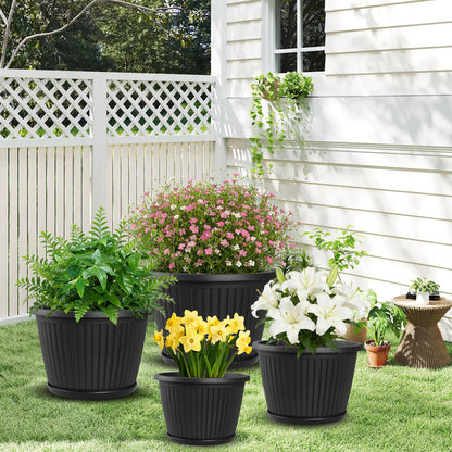 Fodetyff 12-inch-Plastic-Plant-Pots-with-Saucer, Flower Pots Containers for Indoor Outdoor Plants, Large Resin Planter with Drainage Holes and Saucers for Snake Plant Monstera
