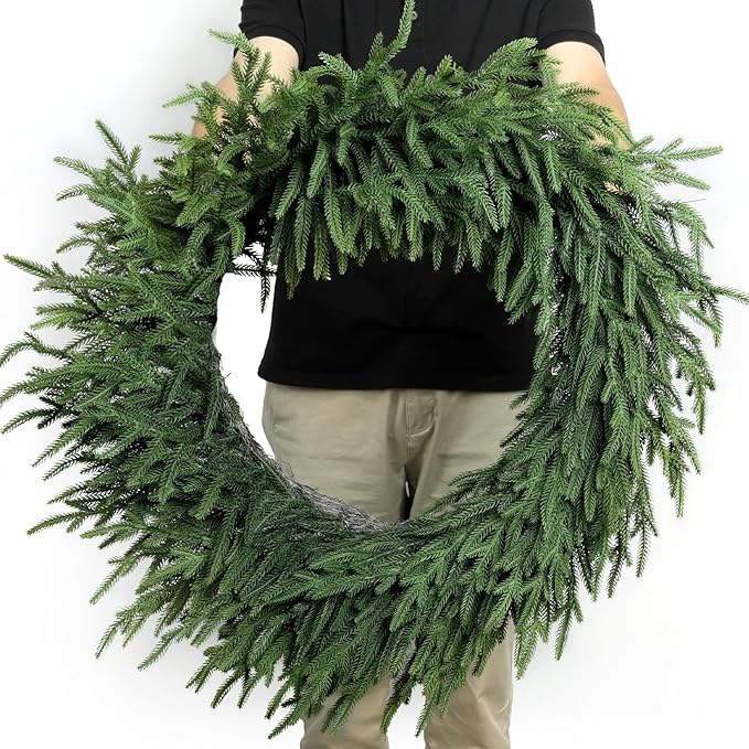 Artgar 30 Inch Christmas Pine Wreath Christmas Wreaths for Front Door, Real Touch Artificial Green Pine Wreath for Home Indoor Outdoor Wall Window Porch Farmhouse Winter Decor