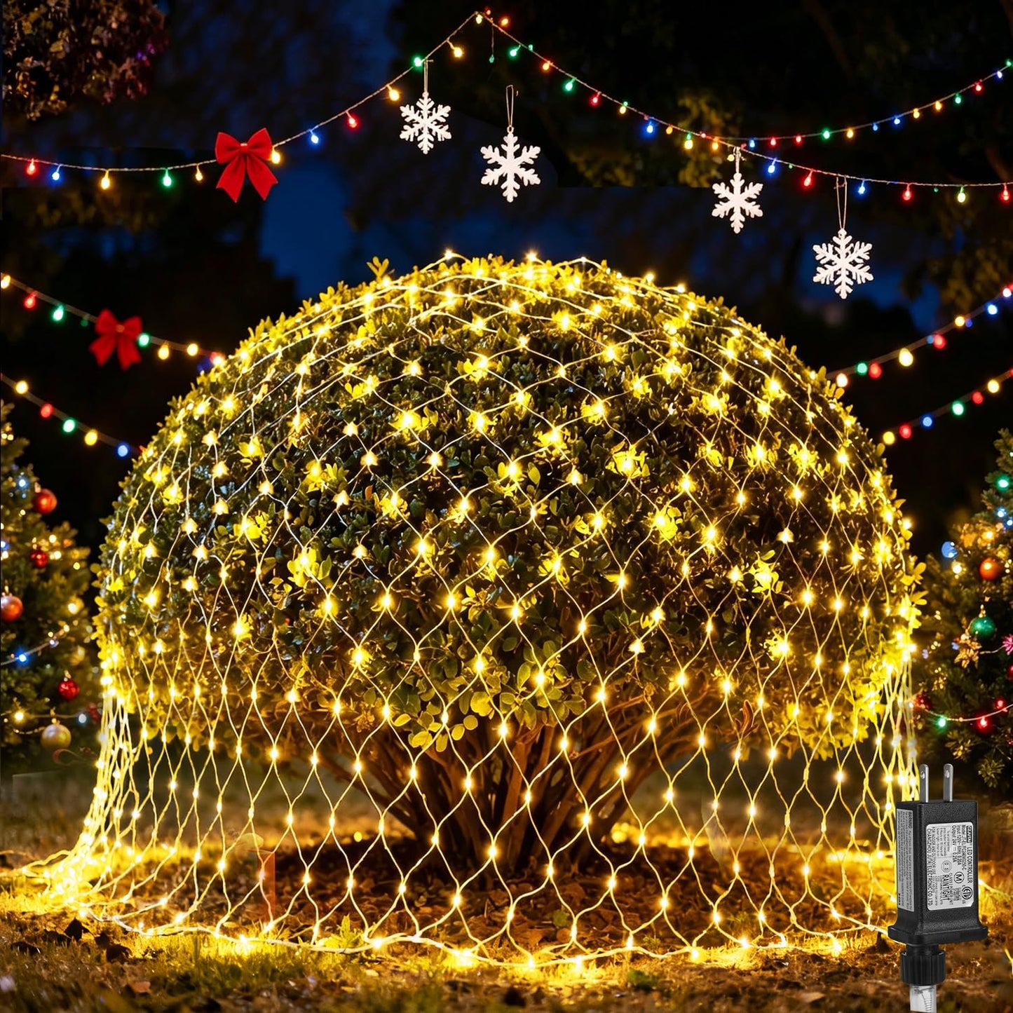 (Upgraded) Outdoor Christmas Lights, 360 LED Christmas Net Lights, 12x5Ft Outdoor String Lights, 8 Modes Waterproof Christmas Decorations for New Year, Bushes, Gardens, Lawns, Patio - Warmwhite
