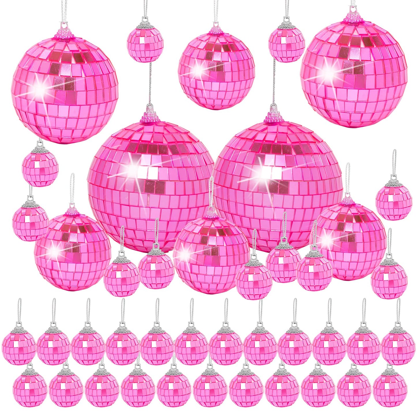 Mini Pink Disco Ball Ornaments: 42 Pack Small Disco Balls Decorations Different Sizes - Pink Disco Party Decorations Bulk for Christmas Tree Cake Room Birthday (1.2 Inch, 2 Inch, 2.4 Inch, 3 Inch)