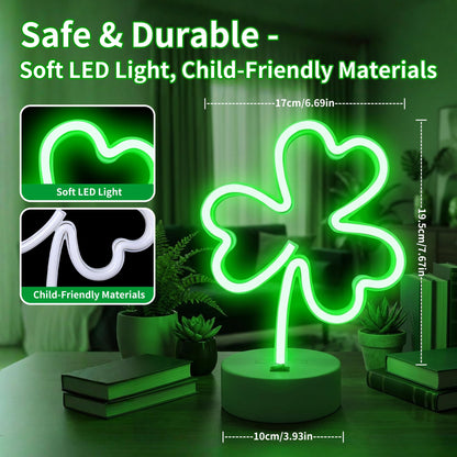 St Patrick's Day Shamrock Light - Patrick Party Neon Sign Decoration - Green Clover LED Night Light - USB or Battery Powered Table Lamp - Lucky Shamrocks Gifts for Kids - Decor for Window Room Bedroom