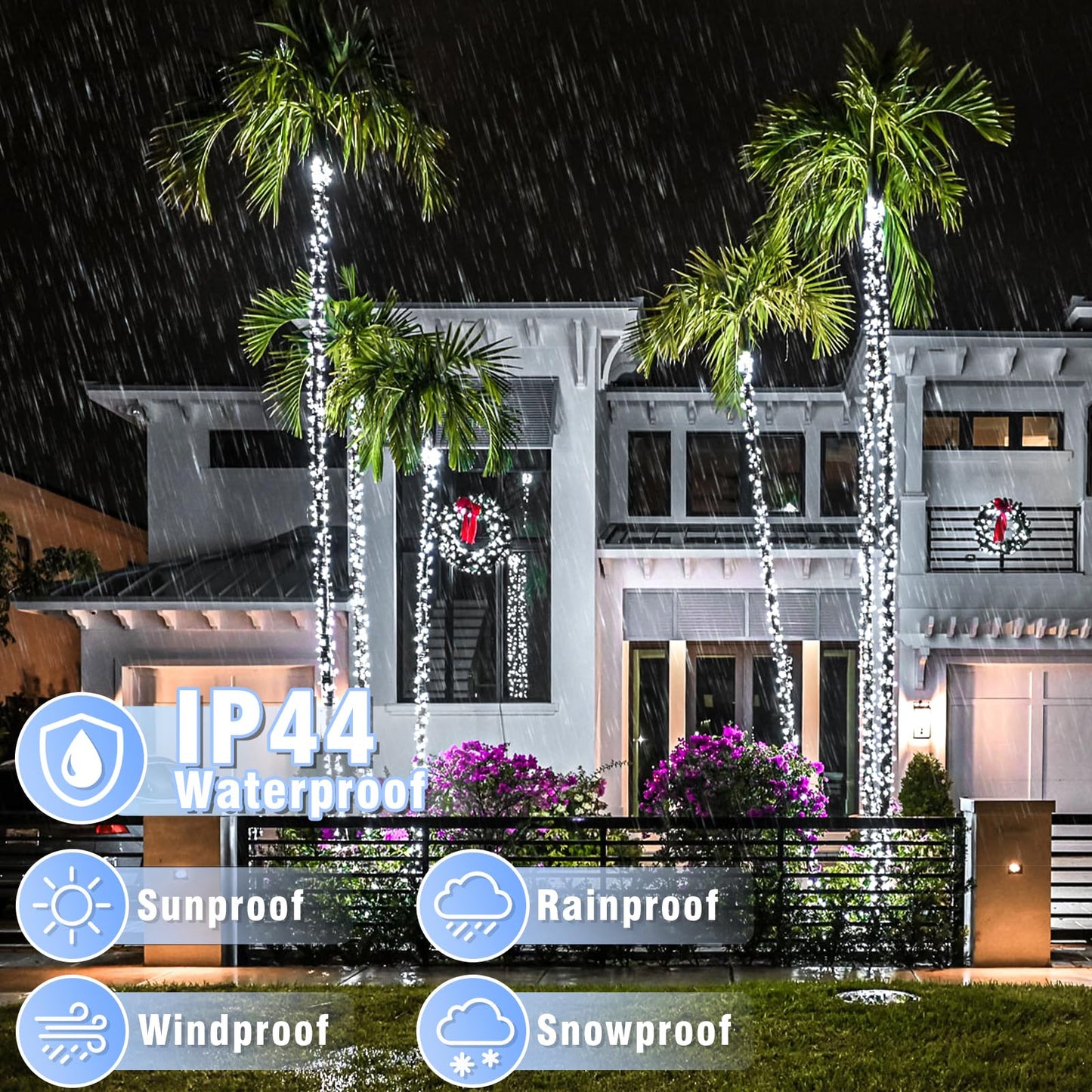 100FT 300 LED Outdoor String Lights, Plug in Connectable Christmas Lights Indoor Waterproof, 8 Modes Clear Wire String Lights for Outside Patio Garden Wedding Party Holiday Decorations, Cool White