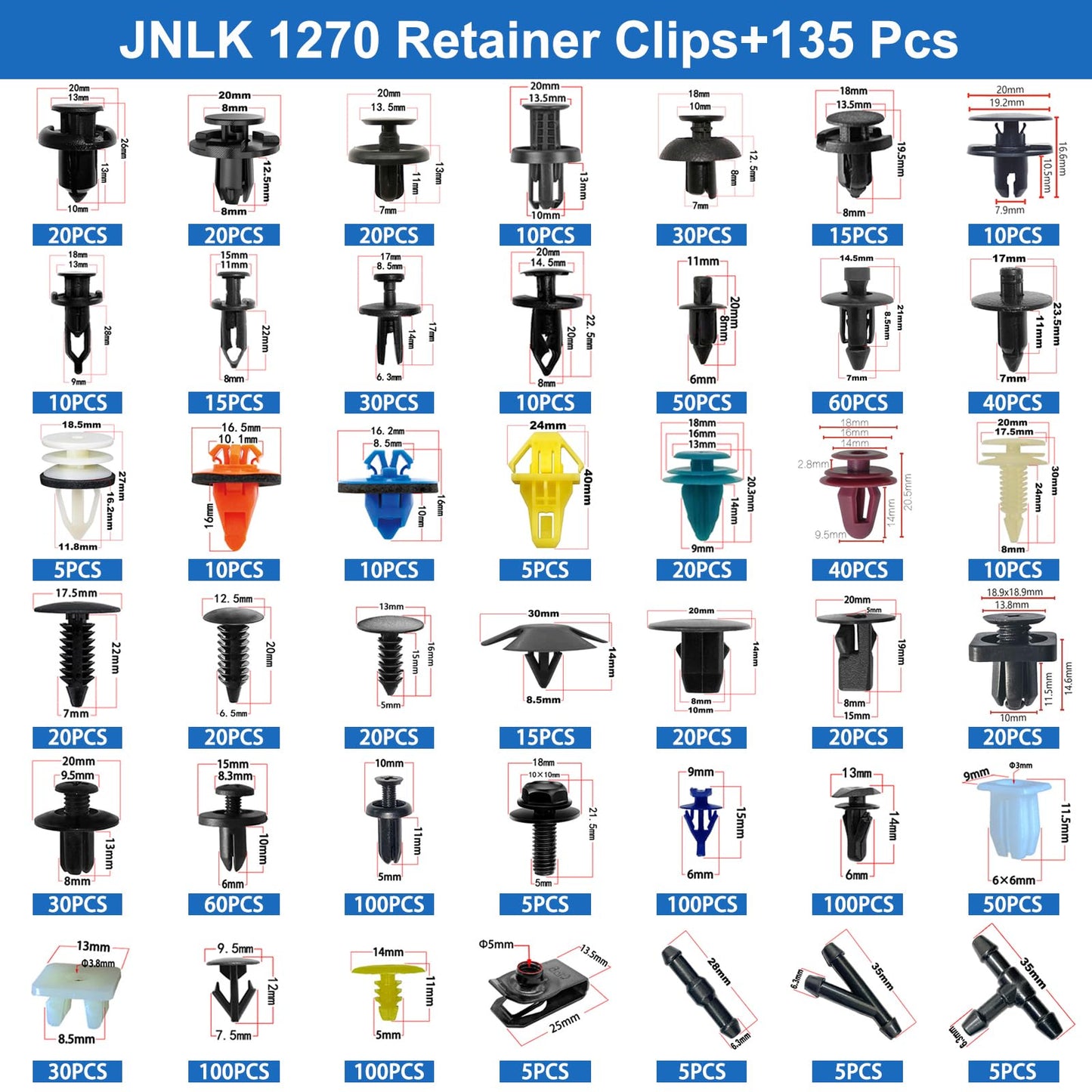 1405Pcs Car Push Retainer Clips Body Clips Plastic Fasteners Kit Fender Rivet Clips 42 Most Popular Sizes Nylon Automotive Push Pin for Toyota GM Ford Honda Acura Chrysler, red