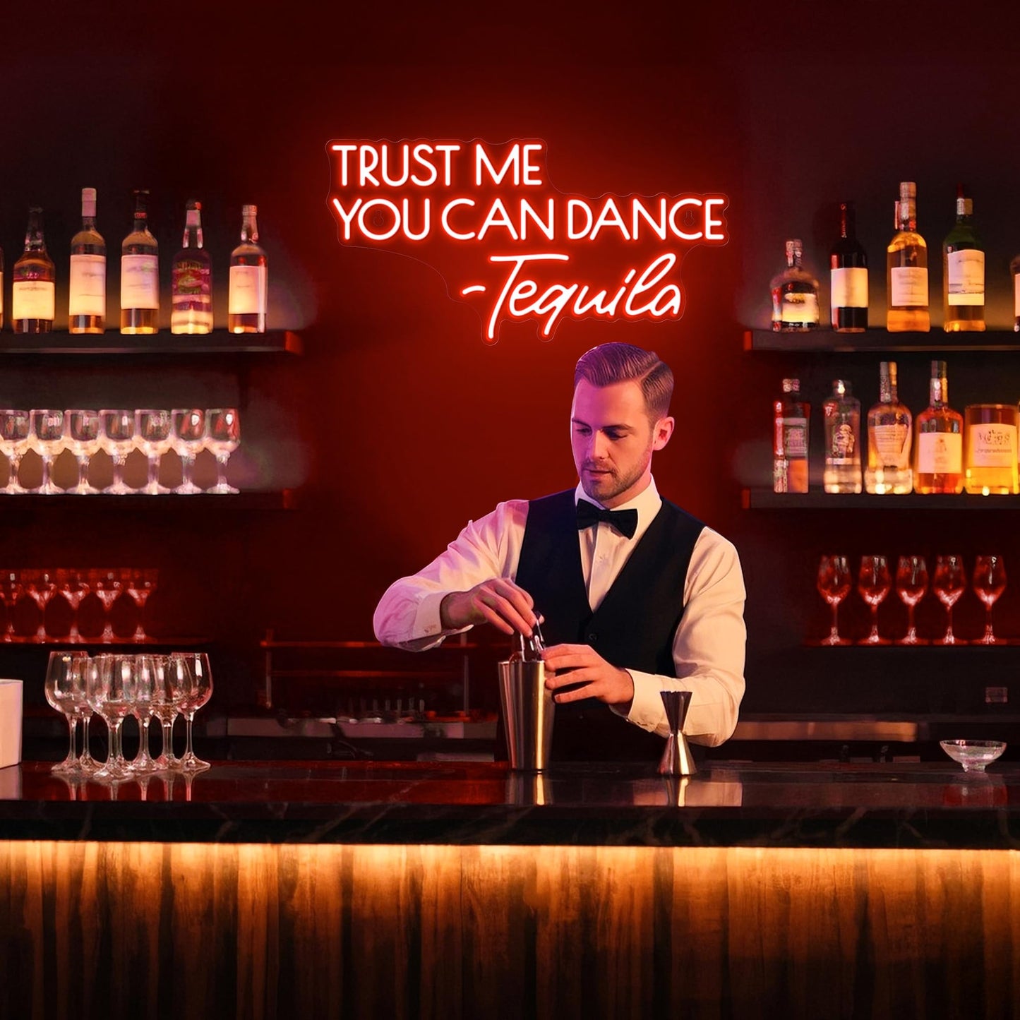 Kavaas Trust Me You Can Dance - Tequila Neon Sign, Neon Bar Signs for Home Bar Decor, Man Cave Pub Party - Best Gifts for Tequila Lover, Husband, Father, Birthday, Christmas