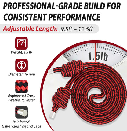 DEMPROS 1.5lb Weighted Flow Rope for Men & Women – Heavy Rope Training Tool for Mobility, Coordination & Low-Impact Cardio (Black Red Braid, 16MM)