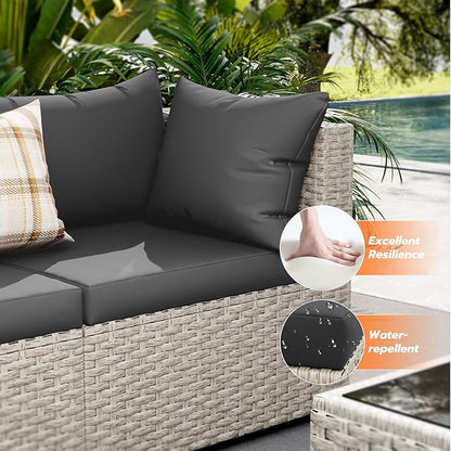 UDPATIO Outdoor Patio Furniture Set, 7-Piece Modular Sectional Sofa with Tea Table, PE Wicker Outdoor Conversation Set for Patio, Garden, Backyard Black