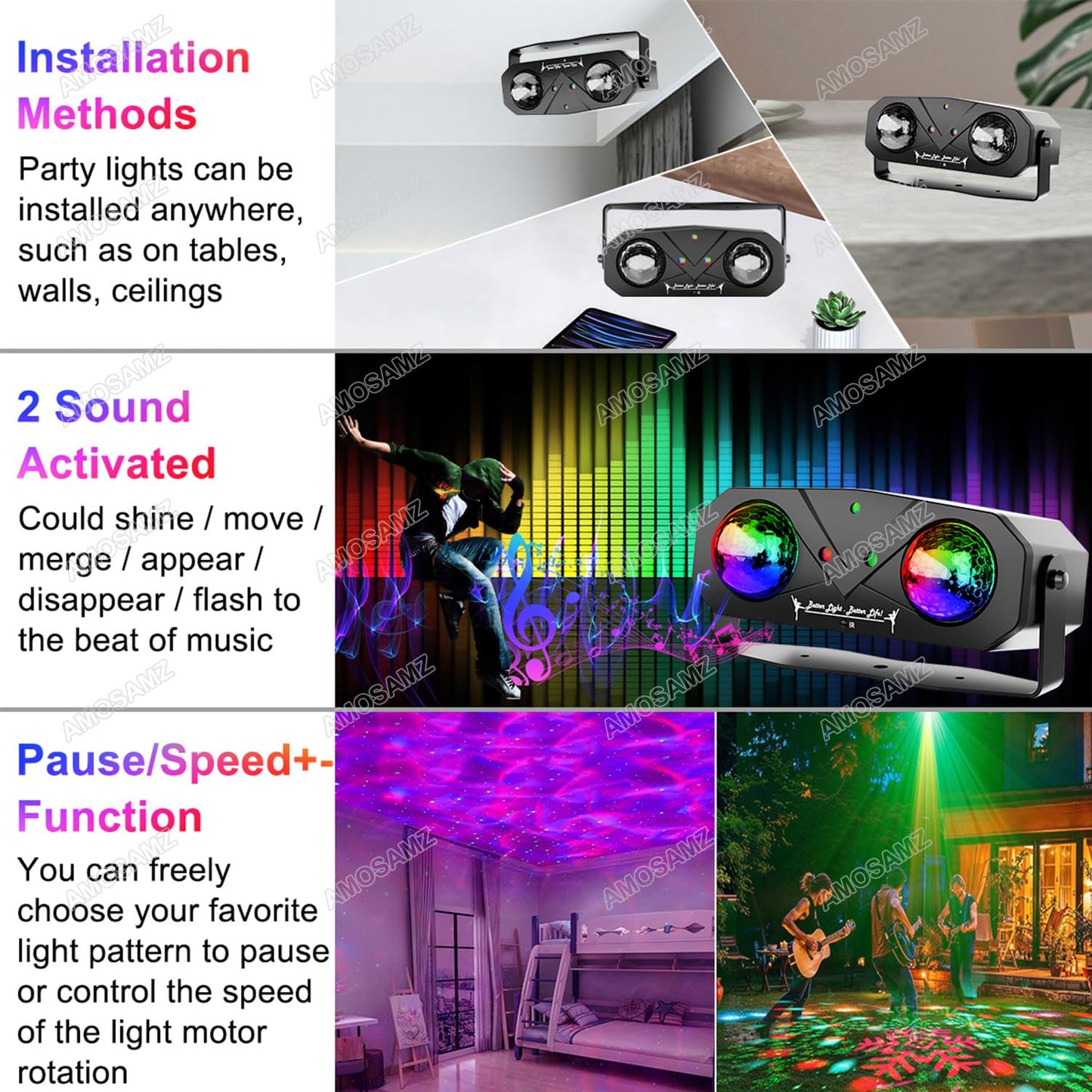 Disco Lights Disco Ball, Sound Activated Party Light with Roating Disco Ball,Star Projector,Ocean Light and Laser Lights for Party DJ KTV Club Wedding Festivals Stage Dancing Christmas
