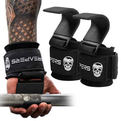 Gymreapers Weight Lifting Hooks (Pair), Heavy Duty Power Wrist Straps Hand Grip Support For Deadlifts, Pull Ups, Shrugs - Gym Gloves For Men and Women
