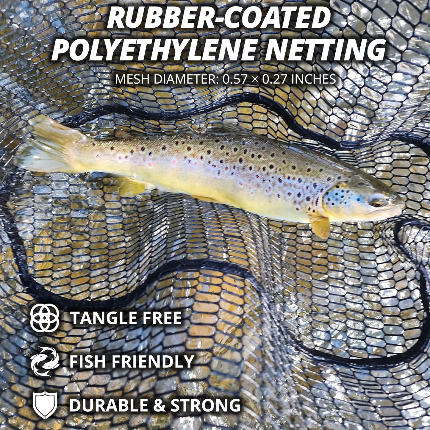 Floating Fishing Net, Collapsible Landing Net, Fish Net with Rubber Coated Polyethylene Netting for Bass, Trout, Fly Fishing, Kayak & Boat Fishing