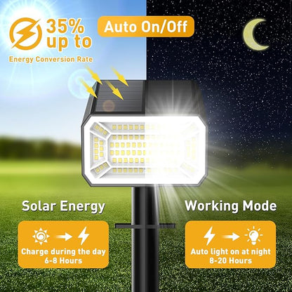 Solar Spot Lights Outdoor Waterproof IP65, [4 Pack/100 LED/4 Modes] 2-in-1 Solar Landscape Spotlights, Auto On/Off Solar Powered Flood Lights for Outside Yard Garden Pathway(Cool White)