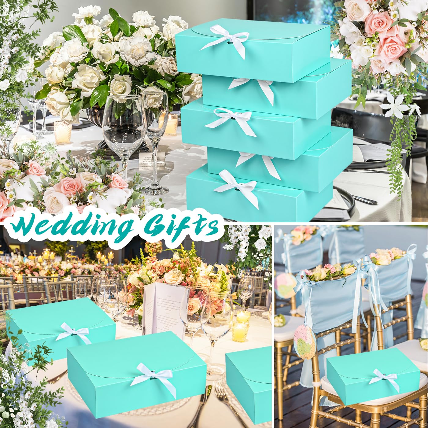 WLUSEAXI 15Pack Gift Boxes with Lids, 10.6x7.8x3.1 Inches Bridesmaid Proposal Box with Ribbon, Blue Gift Boxes for Presents,Kraft Paper Boxes for Wedding Christmas Birthday Baby Shower Party