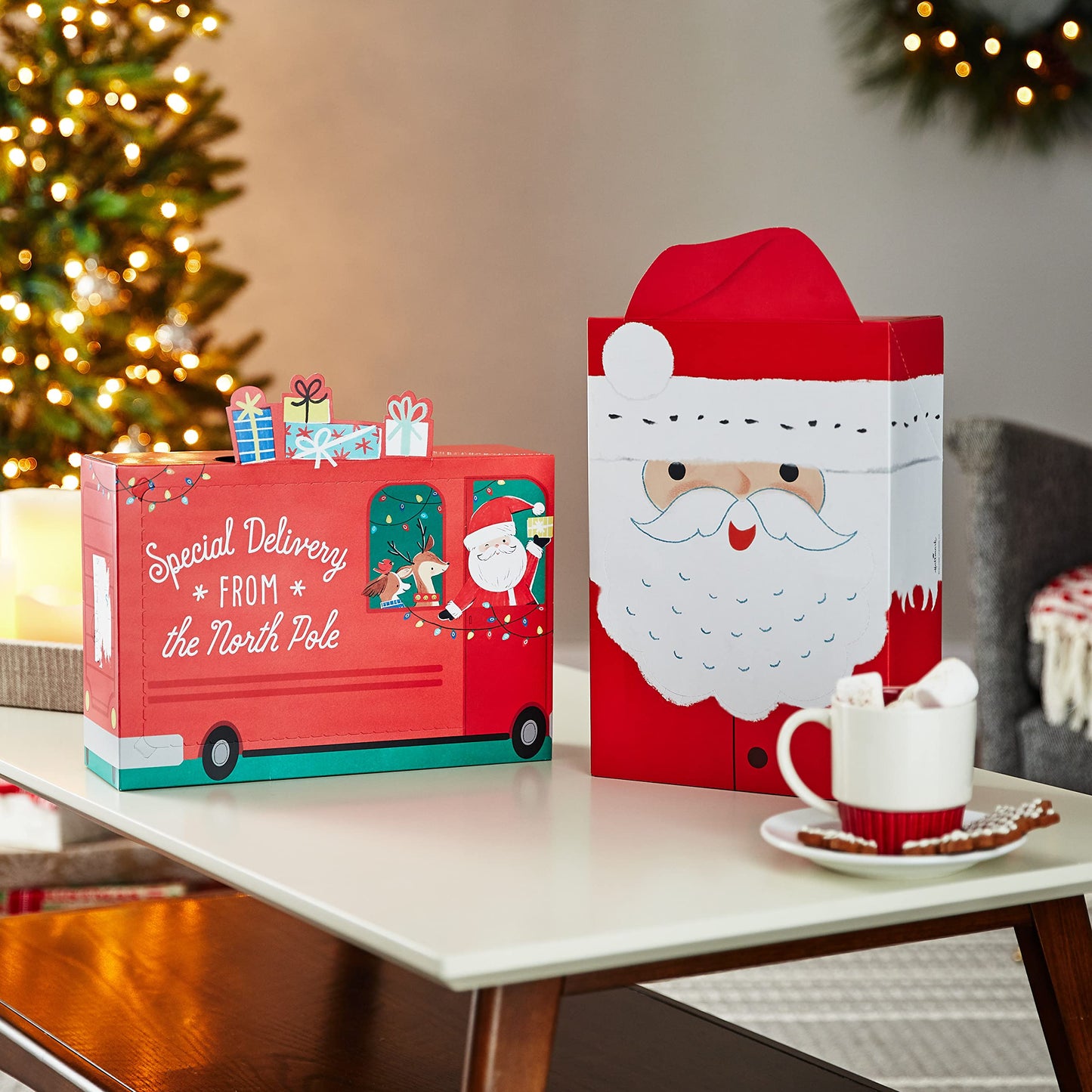 Hallmark Self-Sealing Christmas Gift Box Set with Zip Opening (Red Truck, Santa with Removable Beard Mask) for Kids & Grandchildren