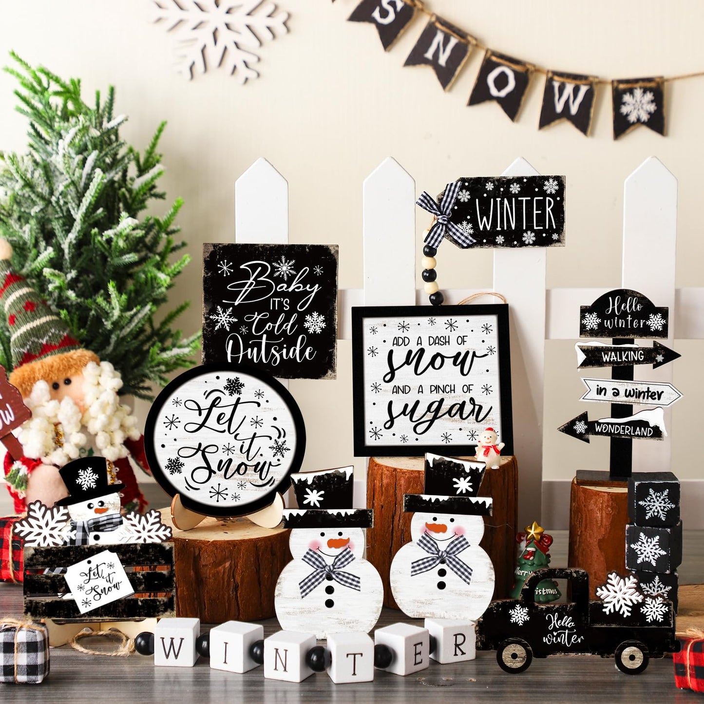 Vercraft 18 Pcs Graduation Tiered Tray Decorations Class of 2026 Tiered Tray Decor Black White Grad Wooden Signs Farmhouse Table Shelf Decoration for Graduation Party Supplies(Black and White)