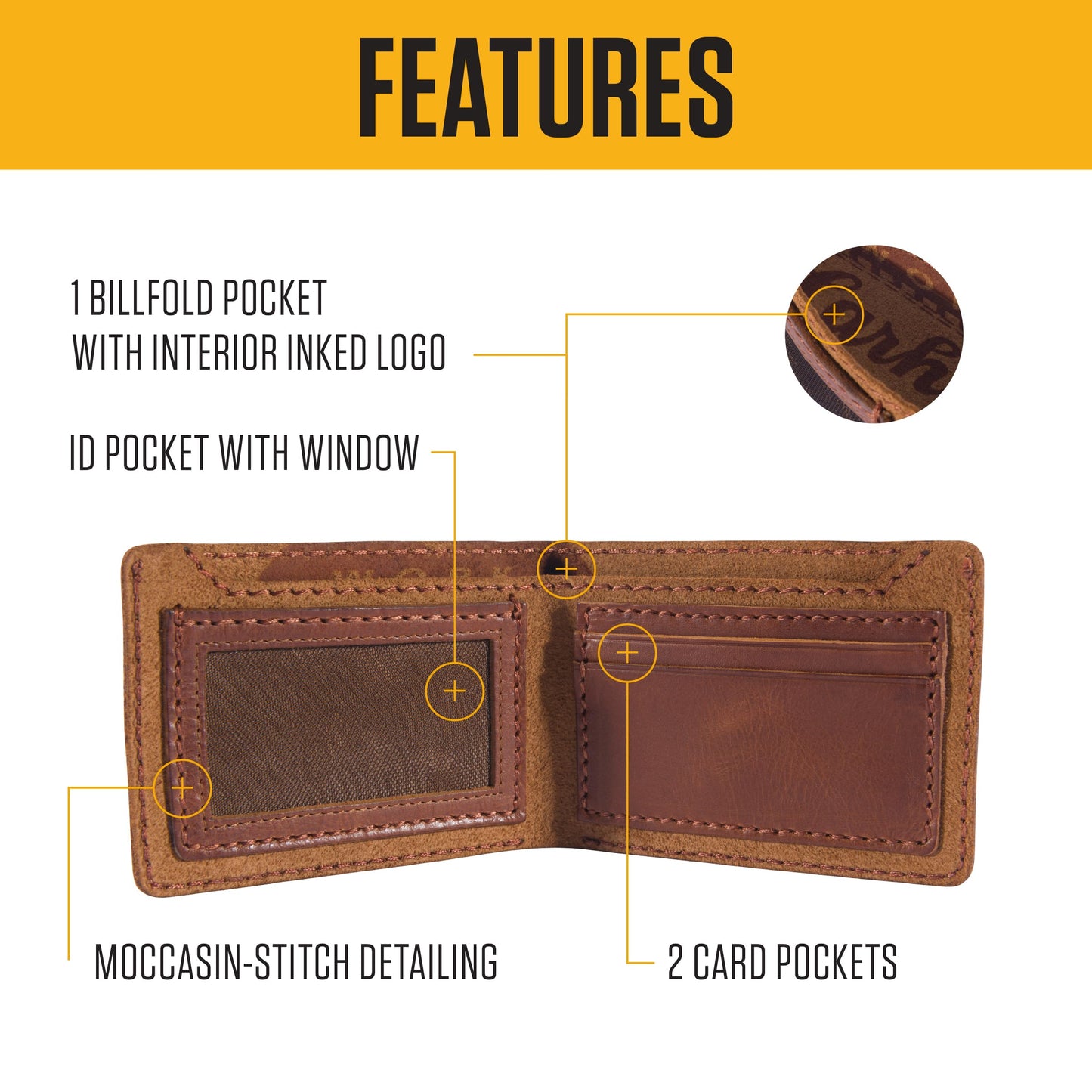 Carhartt Mens Full Grain Patina Leather Wallets, Bifold, and Front Pocket Options, Brown (Bifold)