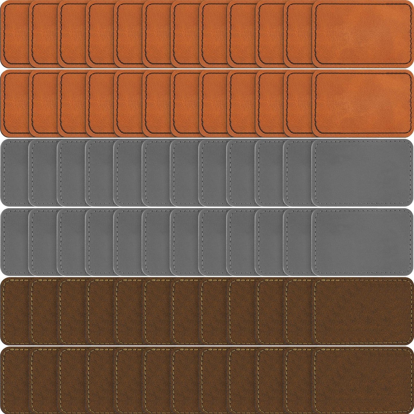 Dunzy 60 Pcs Leather Hat Patches Blank Leatherette Hat Patch with Adhesive Rectangle Laserable Leatherette Patch for Hats Custom Fabric Sew Laser Engraving DIY(Khaki, Gray, Golden Brown,3 x 2 Inch)