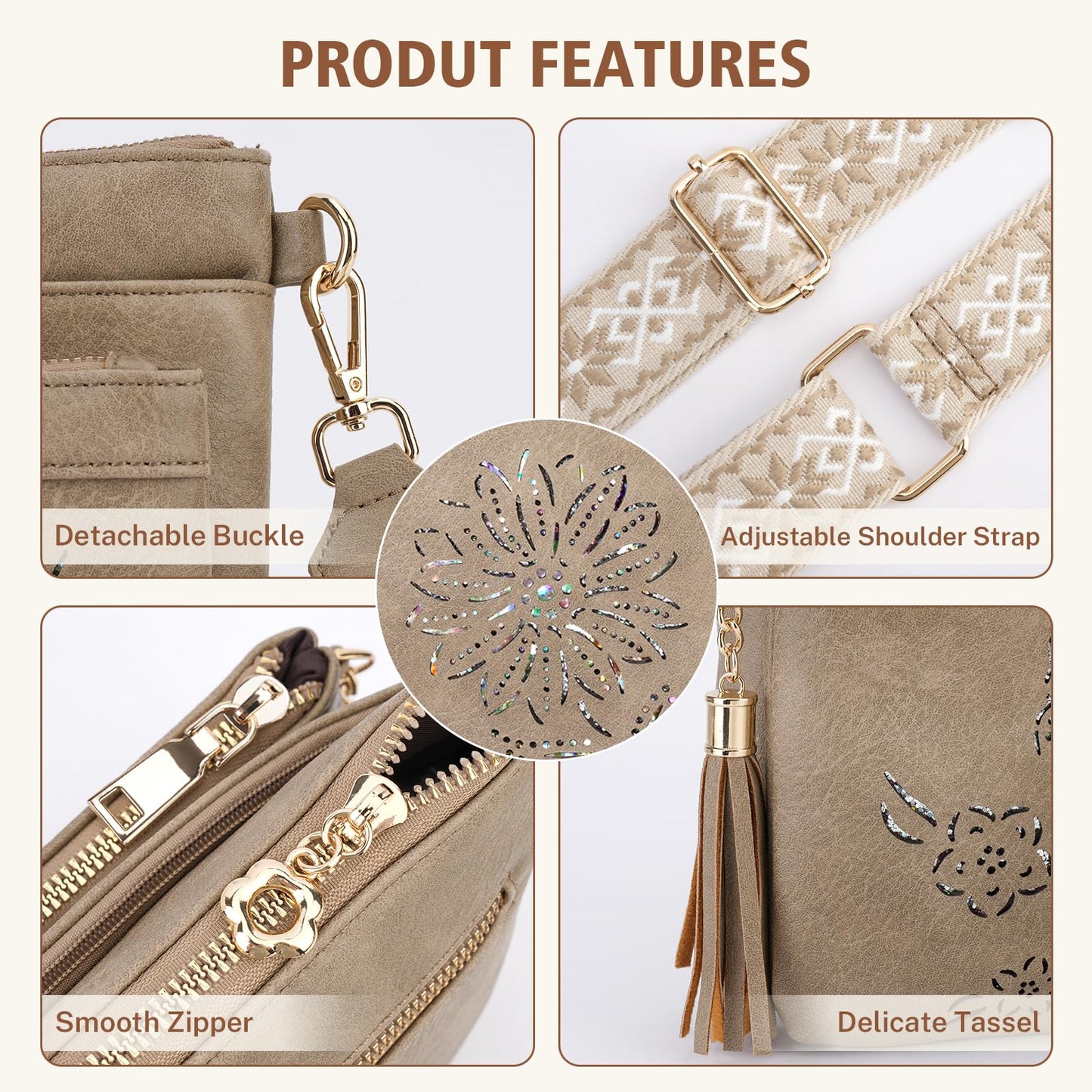 HAYRVANE Crossbody Bags for Women Designer Leather Cross Body Purses Multi Pocket Shoulder Handbags with Wide Strap