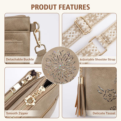 HAYRVANE Crossbody Bags for Women Designer Leather Cross Body Purses Multi Pocket Shoulder Handbags with Wide Strap