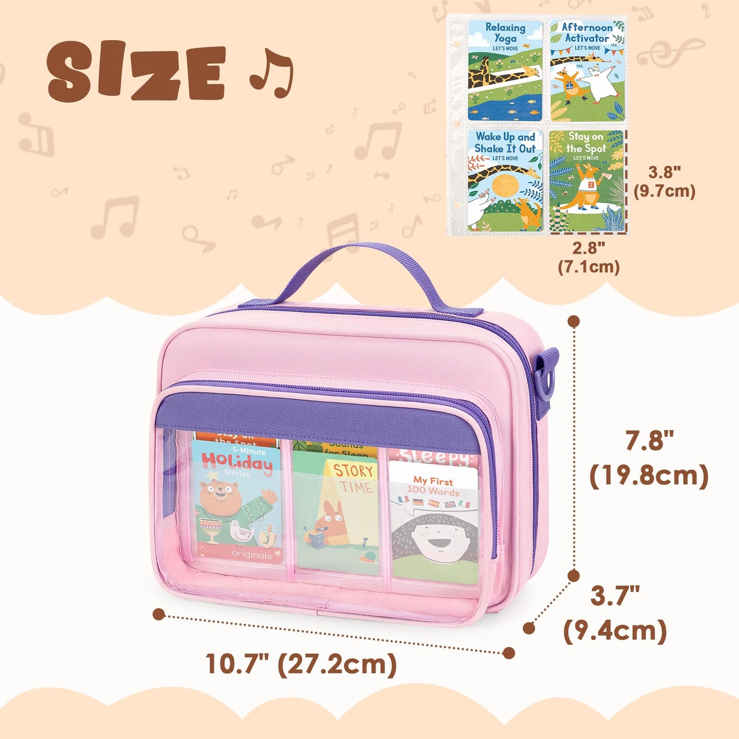 LoDrid Trading Card Binder 4 Pocket Compatible with Yoto Cards with 50 Removable Sleeves Holds up to 409 Cards, Card Case with Handle and Shoulder Strap for Travel, Pink, Bag Only, Patent Design