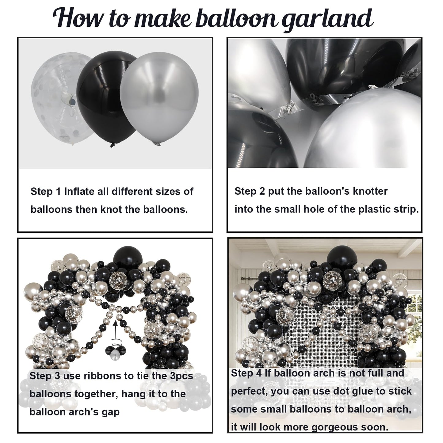 Black and Silver Balloons Arch Kit, 162pcs Different Sizes with Black Metallic Silver Confetti Balloons for Prom Anniversary Birthday 2025 Graduation Party Decorations