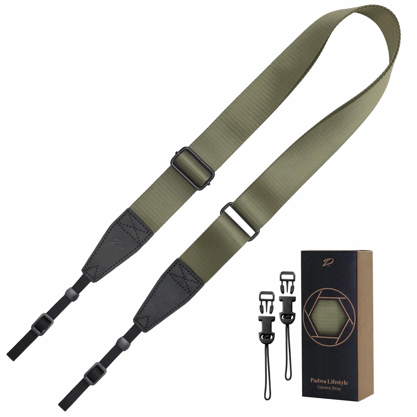 Padwa Lifestyle Adjustable Camera Strap - 1.5" Full Grain Leather Ends Camera Straps for Photographers, Adjustable Neck Shoulder & Crossbody Nylon Strap Quick Release for Cameras and Binoculars