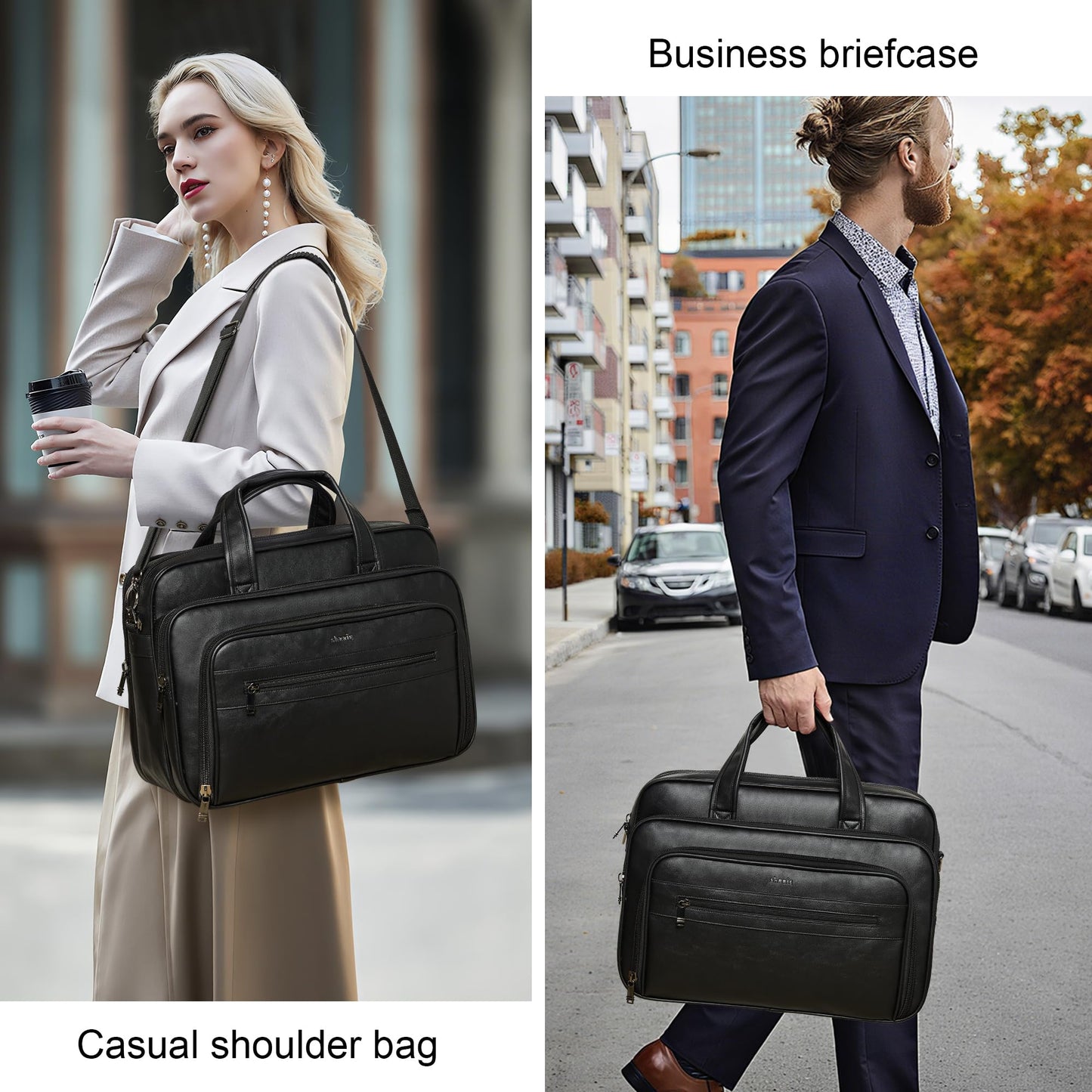 Shrrie Leather Messenger Bag for Men&Women 17 Inch Leather Laptop Bag,Water-Resistant Large Shoulder Satchel Office,Work
