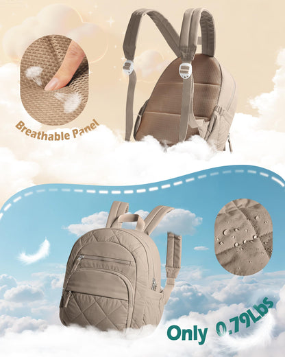Smasrob Women Mini Backpack with RFID Blocking Pocket, Small Puffer Backpack Purse, Lightweight Quilted Backpack for Work, College or Travel, Camel