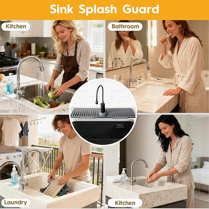 24" Silicone Faucet Mat for Kitchen Sink Released in 2025/12TH, 8° Slope Fast