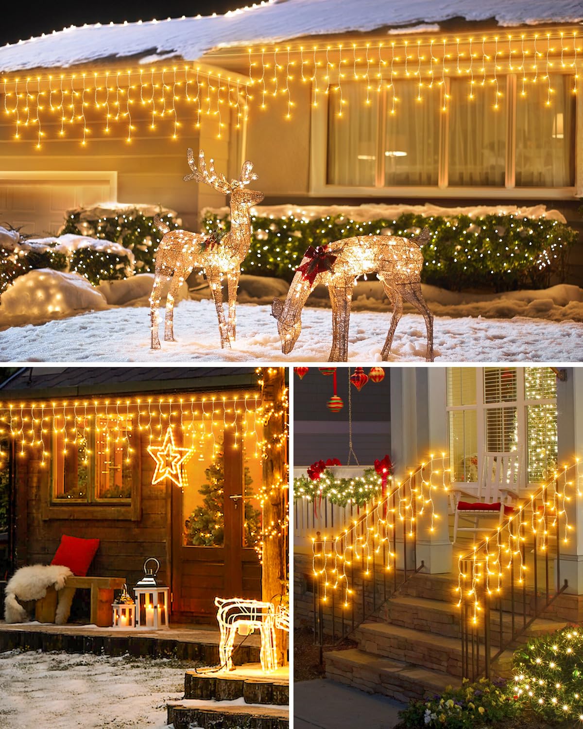 Christmas Lights Outdoor, 53 FT 486 LED Christmas Light for Outside, Timer & Memory, Plug in 8 Modes Hanging Fairy Light with 108 Drops for House Eaves Yard Patio Holidays Decorations, Warm White