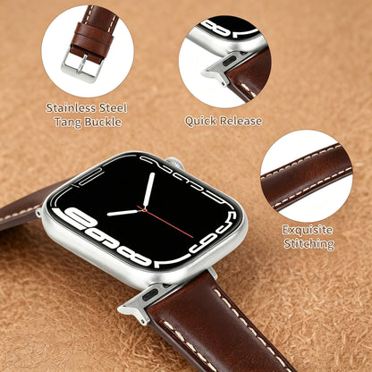 Vintage Full-Grain Genuine Leather Band Compatible with Apple Watch 42/44/45/46/49mm, Men Women Classic Business Dressy iWatch Strap for Series 11 10 9 8 7 6 5 4 Ultra SE 3 2 1, Dark Brown