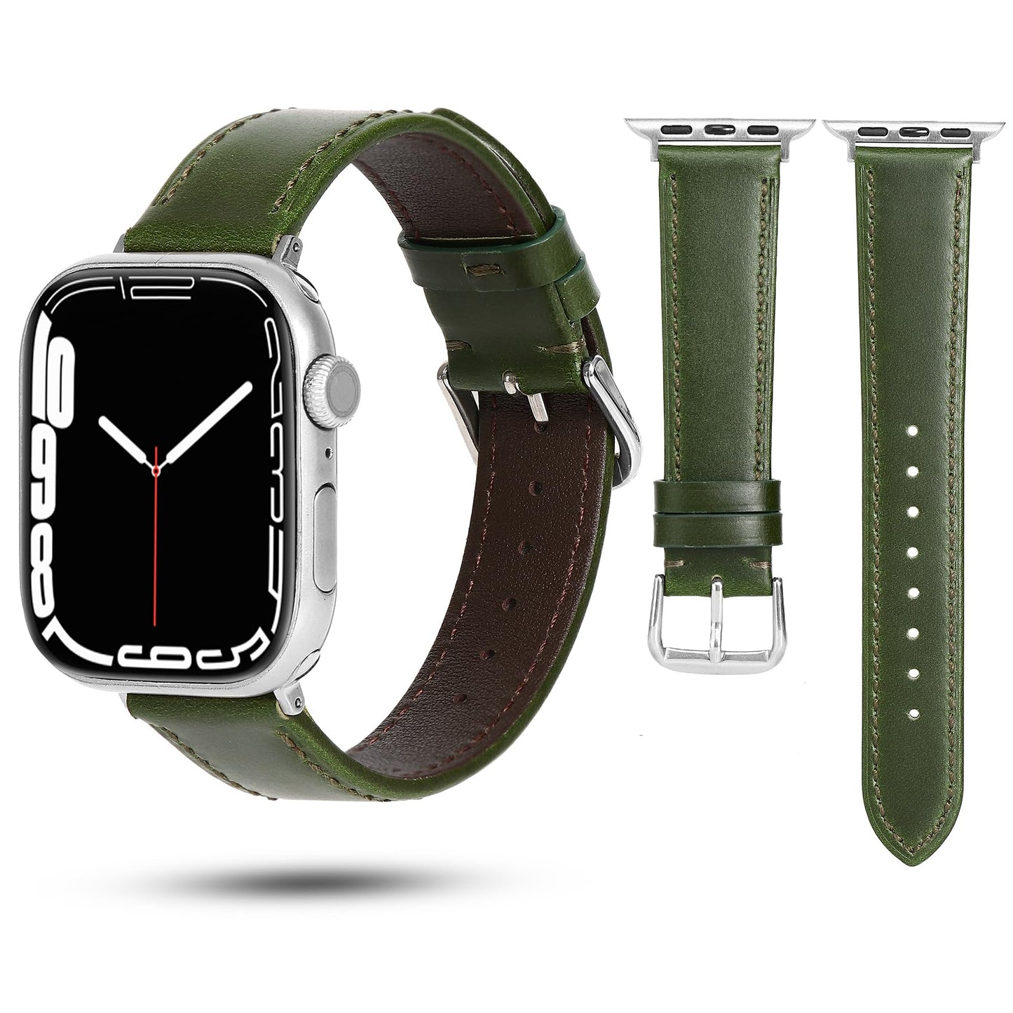 Soft Top-Grain Leather Watch Band Men Women, Compatible with All Apple Watch Series, Breathable, Sweat-Resistant iWatch Strap