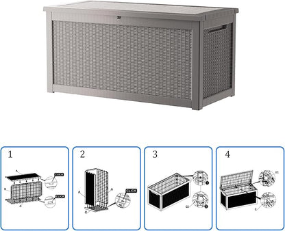 320 Gallon Waterproof Deck Box, Lockable Resin Storage Box for Patio Furniture Cushions Garden Tools and Outdoor Delivery Storage, Coffee