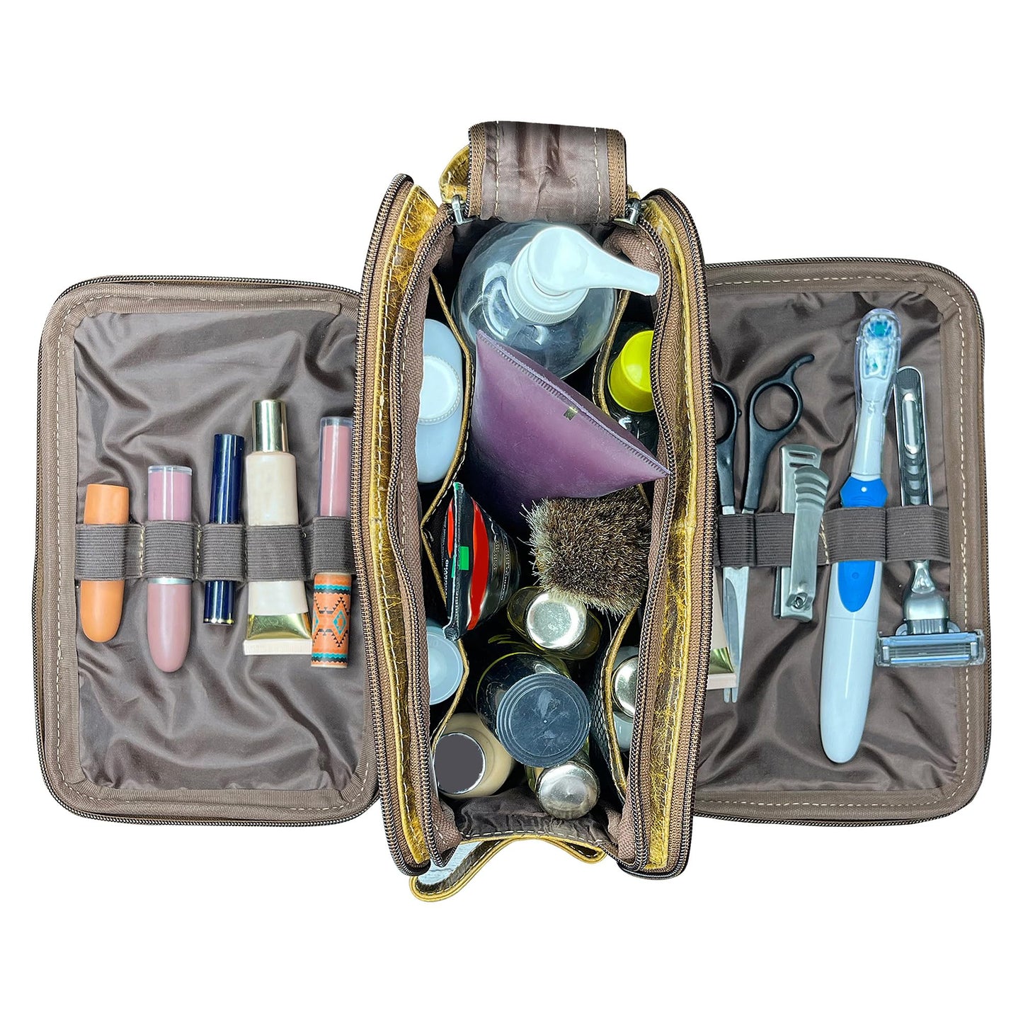 RUSTIC TOWN Leather Toiletry Bag - Men Shaving Ditty Kit - Women Cosmetic Bag Makeup Organizer for Travel Size Toiletries