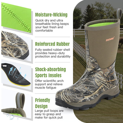 Showave Men's Rain Boots Waterproof Rubber Mud Boots, Camo 8