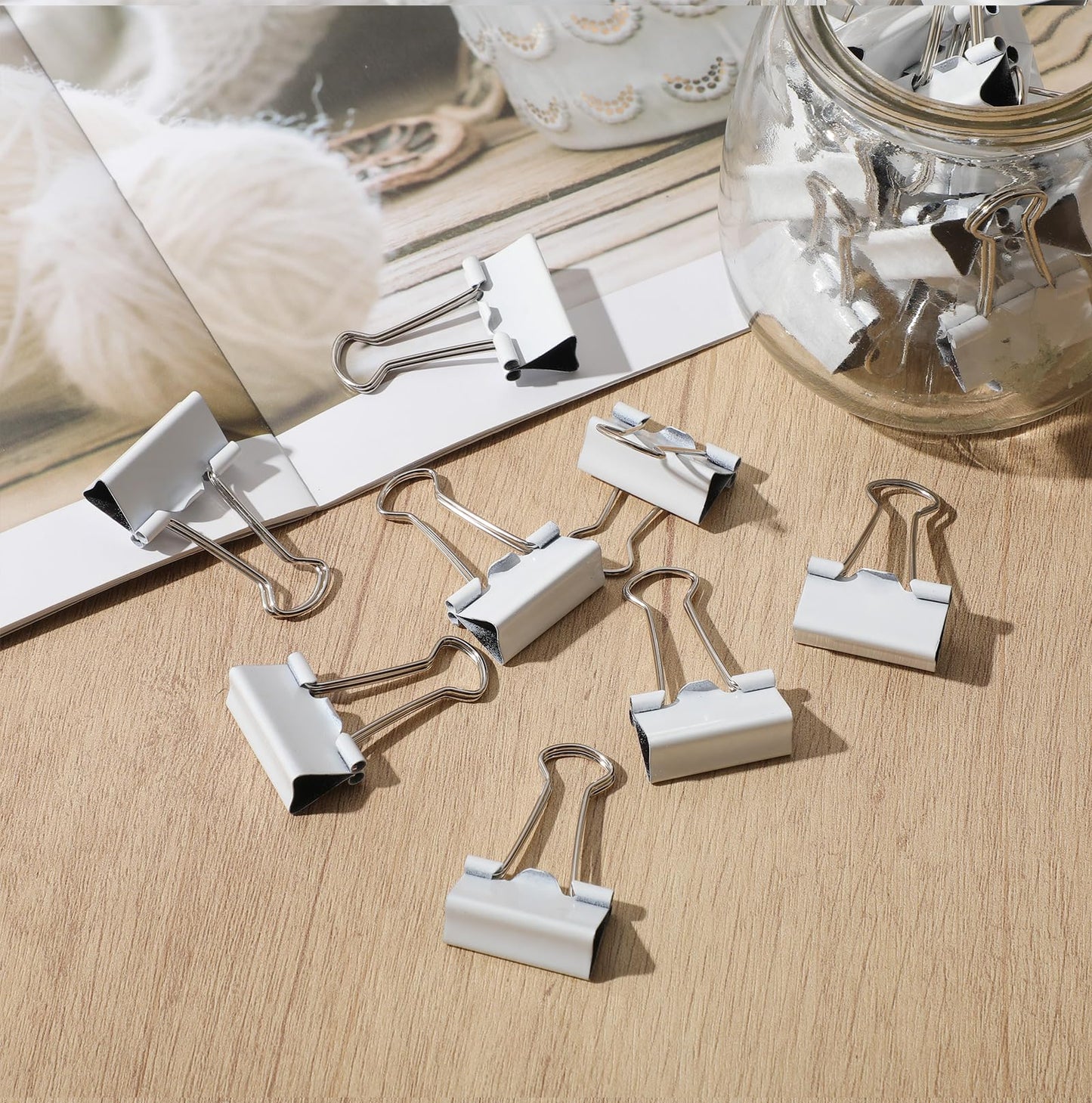 Jetec 100 Pack 1in/25mm White Metal Binder Clips Bulk Medium Reusable Fold Back Binder Clips Paper Clamps Spring Steel Sturdy for Home School Office Supplies