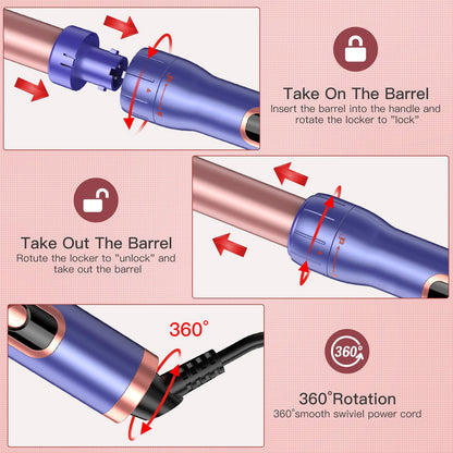 Brightup Curling Iron Wand Set, 5 in 1 Hair Curler with 3 Barrel Crimper, Fast Heat Up Curling Wand for All Hair Types with LCD Display, Gifts for Women